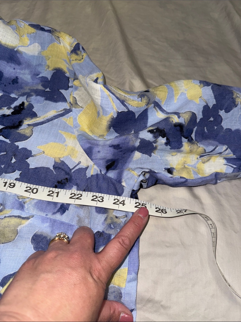 Floral Watercolor Button-Up Shirt in blue & Yellow Linen - Picture 9 of 13